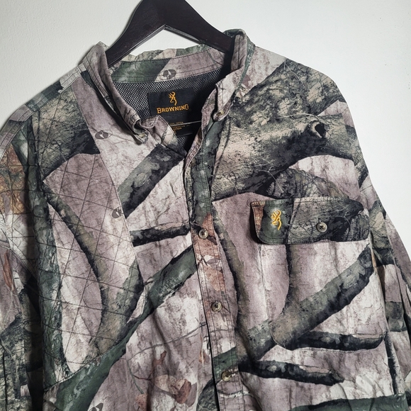 👕🌶 Browning Real Tree Camo Collared Longsleeve Button Up Shirt - Picture 2 of 8